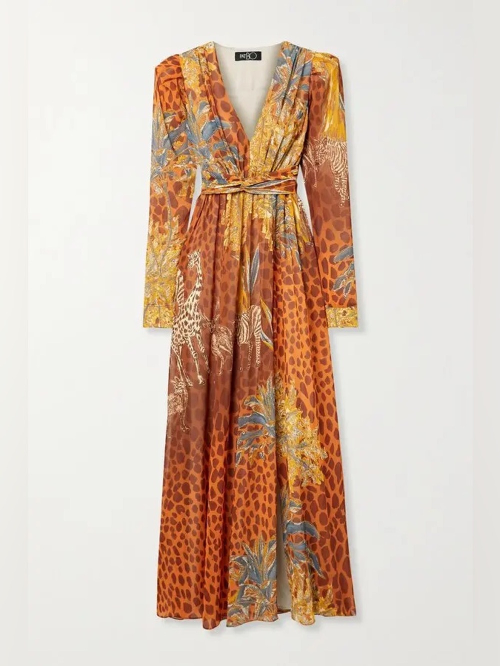 Patbo Orange Margot Plunge Animal Print Chiffon Maxi Dress Gown size 0